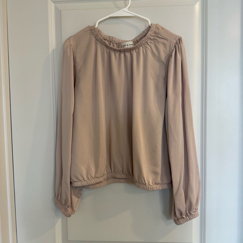 Cloth & Stone-Anthropologie Beige Long Sleeve Silky Blouse